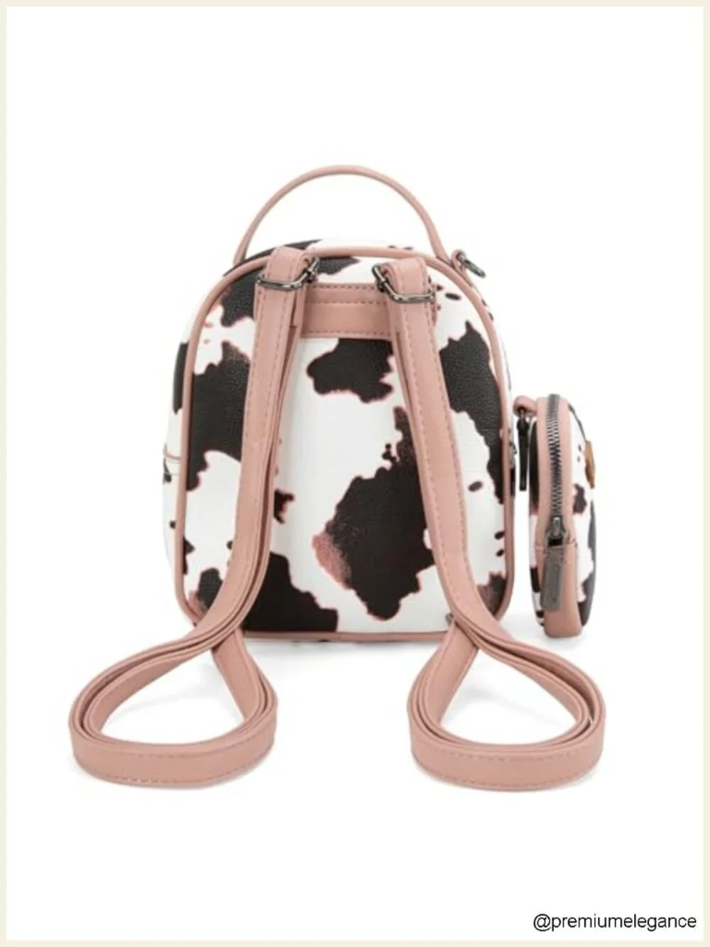 Mini Backpack Purse with Wallet, Cow Print, Vegan Leather, Daypack